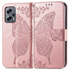 Funda de Cuero Cartera con Soporte Mariposa Carcasa para Xiaomi Redmi Note 11T Pro+ Plus 5G Rosa