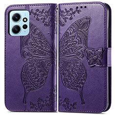 Funda de Cuero Cartera con Soporte Mariposa Carcasa para Xiaomi Redmi Note 12 4G Morado