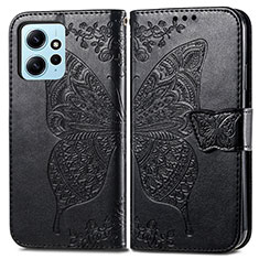 Funda de Cuero Cartera con Soporte Mariposa Carcasa para Xiaomi Redmi Note 12 4G Negro