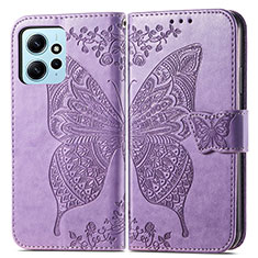 Funda de Cuero Cartera con Soporte Mariposa Carcasa para Xiaomi Redmi Note 12 4G Purpura Claro