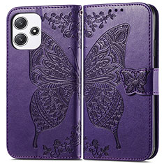 Funda de Cuero Cartera con Soporte Mariposa Carcasa para Xiaomi Redmi Note 12R 5G Morado