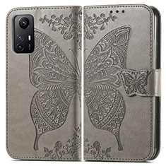 Funda de Cuero Cartera con Soporte Mariposa Carcasa para Xiaomi Redmi Note 12S Gris