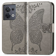 Funda de Cuero Cartera con Soporte Mariposa Carcasa para Xiaomi Redmi Note 13 5G Gris