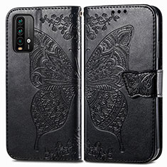 Funda de Cuero Cartera con Soporte Mariposa Carcasa para Xiaomi Redmi Note 9 4G Negro