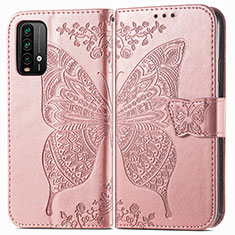 Funda de Cuero Cartera con Soporte Mariposa Carcasa para Xiaomi Redmi Note 9 4G Rosa