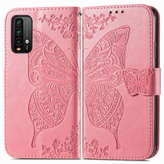 Funda de Cuero Cartera con Soporte Mariposa Carcasa para Xiaomi Redmi Note 9 4G Rosa Roja