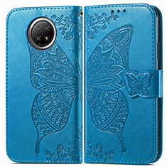 Funda de Cuero Cartera con Soporte Mariposa Carcasa para Xiaomi Redmi Note 9 5G Azul