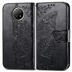 Funda de Cuero Cartera con Soporte Mariposa Carcasa para Xiaomi Redmi Note 9 5G Negro