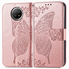 Funda de Cuero Cartera con Soporte Mariposa Carcasa para Xiaomi Redmi Note 9 5G Rosa