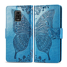 Funda de Cuero Cartera con Soporte Mariposa Carcasa para Xiaomi Redmi Note 9 Pro Max Azul