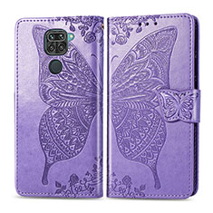 Funda de Cuero Cartera con Soporte Mariposa Carcasa para Xiaomi Redmi Note 9 Purpura Claro