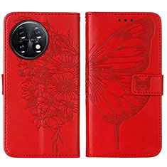 Funda de Cuero Cartera con Soporte Mariposa Carcasa Y01B para OnePlus 11 5G Rojo