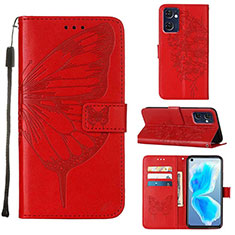 Funda de Cuero Cartera con Soporte Mariposa Carcasa Y01B para OnePlus Nord CE 2 5G Rojo