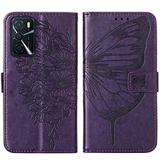 Funda de Cuero Cartera con Soporte Mariposa Carcasa Y01B para Oppo A16 Morado