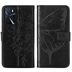 Funda de Cuero Cartera con Soporte Mariposa Carcasa Y01B para Oppo A16 Negro