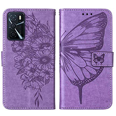 Funda de Cuero Cartera con Soporte Mariposa Carcasa Y01B para Oppo A16 Purpura Claro