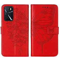 Funda de Cuero Cartera con Soporte Mariposa Carcasa Y01B para Oppo A16 Rojo