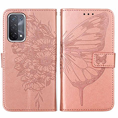 Funda de Cuero Cartera con Soporte Mariposa Carcasa Y01B para Oppo A54 5G Oro Rosa