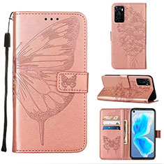 Funda de Cuero Cartera con Soporte Mariposa Carcasa Y01B para Oppo A55S 5G Oro Rosa