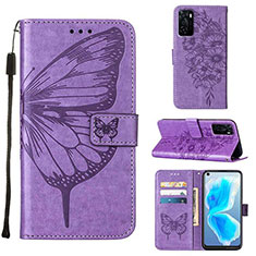 Funda de Cuero Cartera con Soporte Mariposa Carcasa Y01B para Oppo A55S 5G Purpura Claro