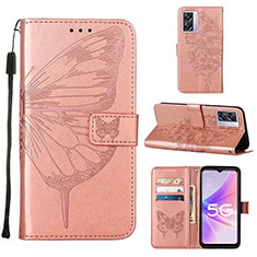 Funda de Cuero Cartera con Soporte Mariposa Carcasa Y01B para Oppo A57 5G Oro Rosa