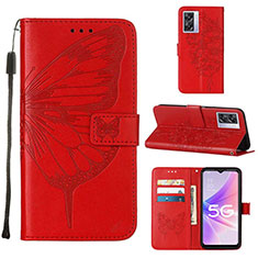 Funda de Cuero Cartera con Soporte Mariposa Carcasa Y01B para Oppo A57 5G Rojo