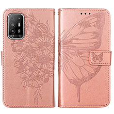 Funda de Cuero Cartera con Soporte Mariposa Carcasa Y01B para Oppo A95 5G Oro Rosa