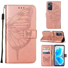 Funda de Cuero Cartera con Soporte Mariposa Carcasa Y01B para Oppo A96 4G Oro Rosa