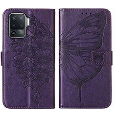 Funda de Cuero Cartera con Soporte Mariposa Carcasa Y01B para Oppo F19 Pro Morado