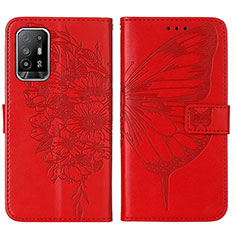 Funda de Cuero Cartera con Soporte Mariposa Carcasa Y01B para Oppo F19 Pro+ Plus 5G Rojo