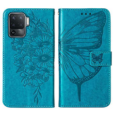 Funda de Cuero Cartera con Soporte Mariposa Carcasa Y01B para Oppo Reno5 Lite Azul