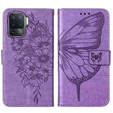 Funda de Cuero Cartera con Soporte Mariposa Carcasa Y01B para Oppo Reno5 Lite Purpura Claro