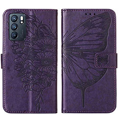 Funda de Cuero Cartera con Soporte Mariposa Carcasa Y01B para Oppo Reno6 5G Morado