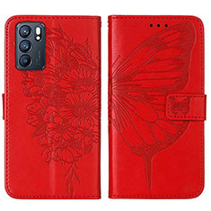 Funda de Cuero Cartera con Soporte Mariposa Carcasa Y01B para Oppo Reno6 5G Rojo