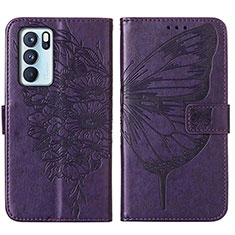 Funda de Cuero Cartera con Soporte Mariposa Carcasa Y01B para Oppo Reno6 Pro 5G India Morado