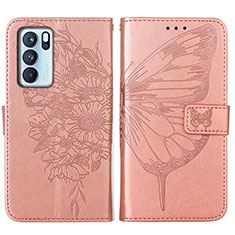 Funda de Cuero Cartera con Soporte Mariposa Carcasa Y01B para Oppo Reno6 Pro 5G India Oro Rosa