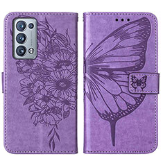 Funda de Cuero Cartera con Soporte Mariposa Carcasa Y01B para Oppo Reno6 Pro+ Plus 5G Purpura Claro