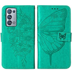 Funda de Cuero Cartera con Soporte Mariposa Carcasa Y01B para Oppo Reno6 Pro+ Plus 5G Verde