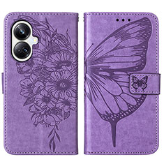 Funda de Cuero Cartera con Soporte Mariposa Carcasa Y01B para Realme 10 Pro+ Plus 5G Purpura Claro