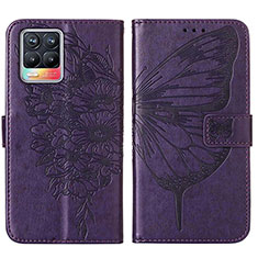 Funda de Cuero Cartera con Soporte Mariposa Carcasa Y01B para Realme 8 4G Morado