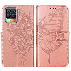 Funda de Cuero Cartera con Soporte Mariposa Carcasa Y01B para Realme 8 4G Oro Rosa