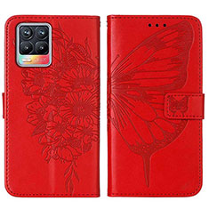 Funda de Cuero Cartera con Soporte Mariposa Carcasa Y01B para Realme 8 4G Rojo