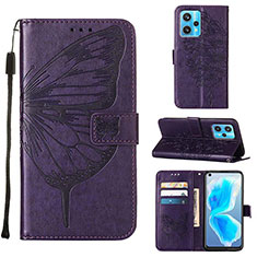 Funda de Cuero Cartera con Soporte Mariposa Carcasa Y01B para Realme 9 Pro+ Plus 5G Morado