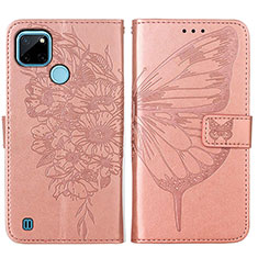 Funda de Cuero Cartera con Soporte Mariposa Carcasa Y01B para Realme C21Y Oro Rosa