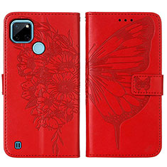 Funda de Cuero Cartera con Soporte Mariposa Carcasa Y01B para Realme C21Y Rojo