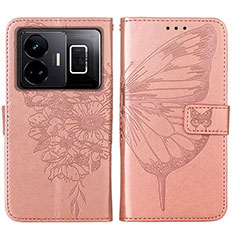 Funda de Cuero Cartera con Soporte Mariposa Carcasa Y01B para Realme GT Neo5 240W 5G Oro Rosa