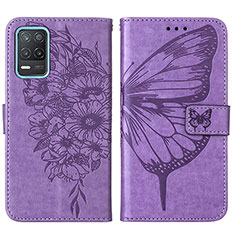 Funda de Cuero Cartera con Soporte Mariposa Carcasa Y01B para Realme Q3 5G Purpura Claro