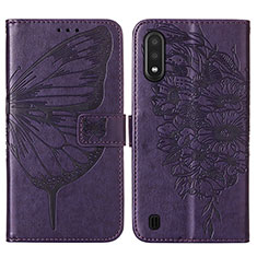 Funda de Cuero Cartera con Soporte Mariposa Carcasa Y01B para Samsung Galaxy A01 SM-A015 Morado