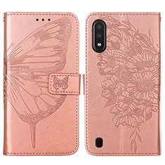 Funda de Cuero Cartera con Soporte Mariposa Carcasa Y01B para Samsung Galaxy A01 SM-A015 Oro Rosa