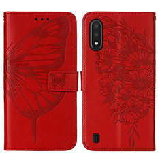 Funda de Cuero Cartera con Soporte Mariposa Carcasa Y01B para Samsung Galaxy A01 SM-A015 Rojo